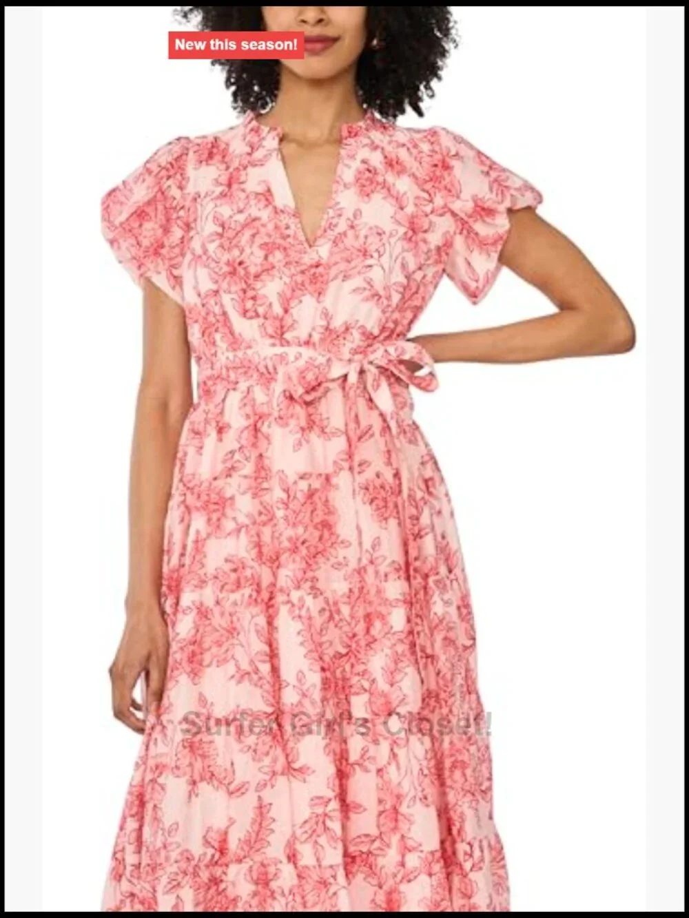 Floral Notch Neck Short Sleeve Midi Dress 100% Rayon